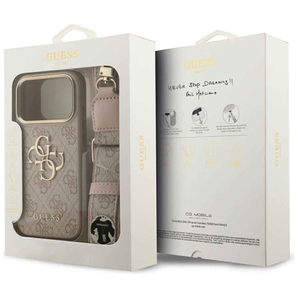 Ovitek za Apple iPhone 17 Pro, Guess, Big 4G Classic Logo with Big Strap, Roza