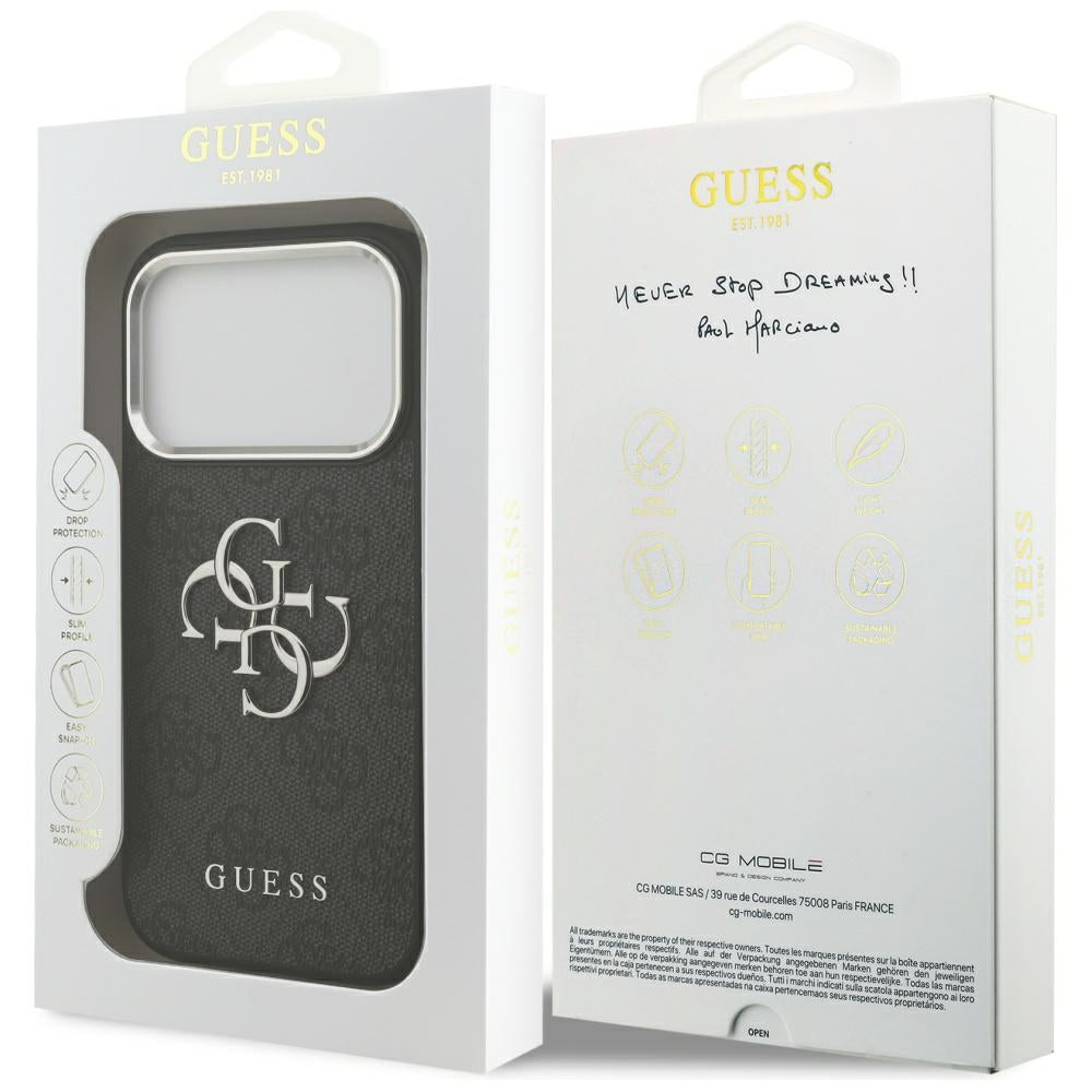 Ovitek za Apple iPhone 17 Pro, Guess, Big 4G Logo Classic, Črno Srebrn