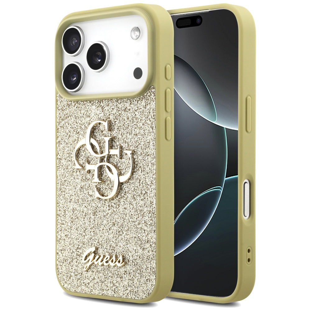 Ovitek za Apple iPhone 17 Pro, Guess, Fixed Glitter Big 4G, Zlat