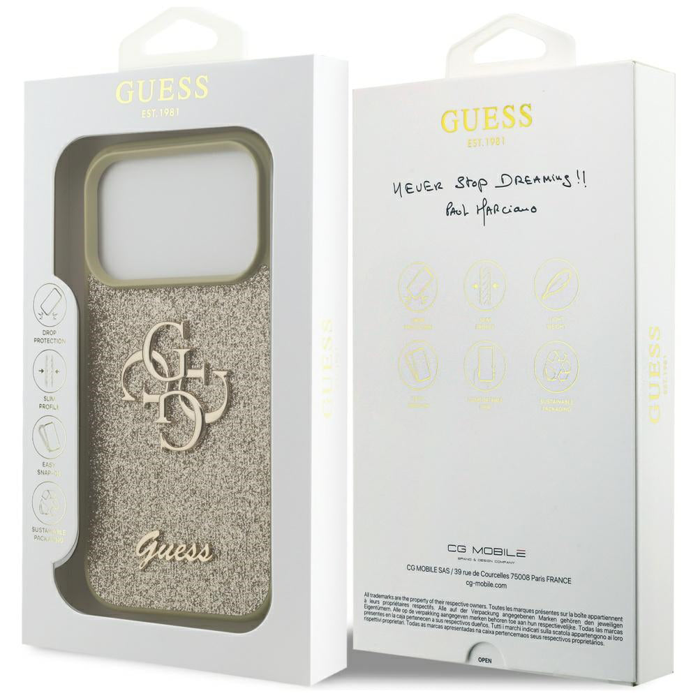 Ovitek za Apple iPhone 17 Pro, Guess, Fixed Glitter Big 4G, Zlat