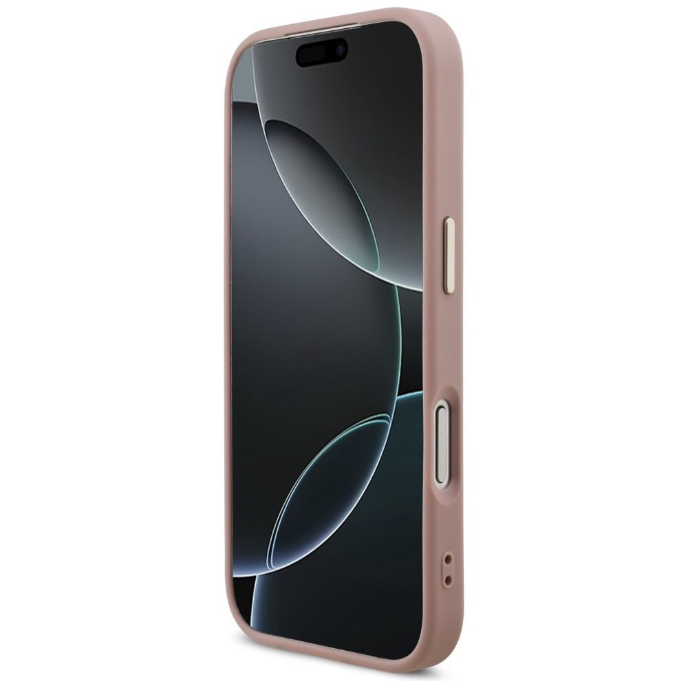 Ovitek za Apple iPhone 17 Pro, Guess, Fixed Glitter Big 4G Metal Frame, Roza
