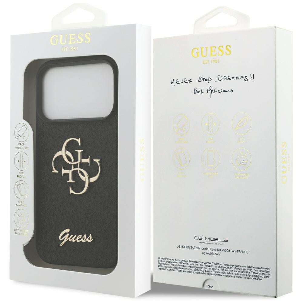 Ovitek za Apple iPhone 17 Pro, Guess, Fixed Glitter Big 4G, črn