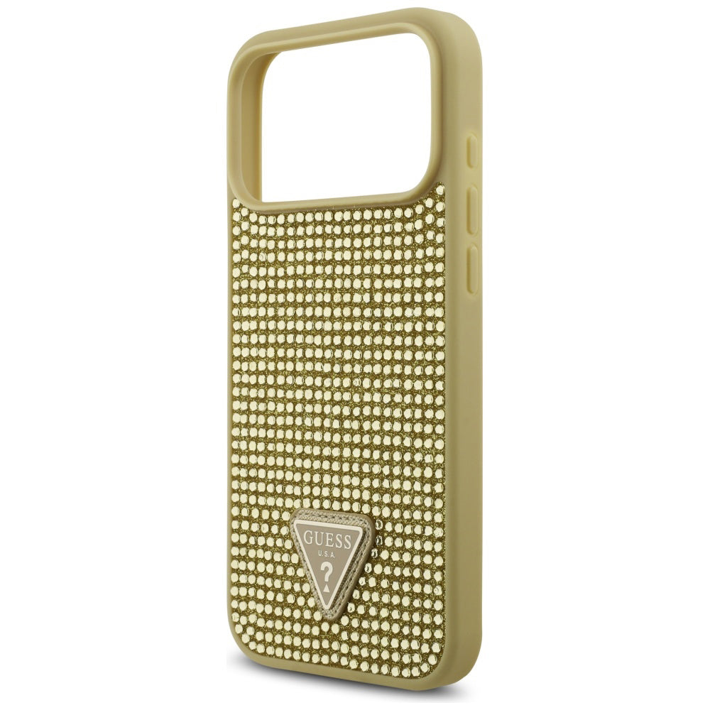 Ovitek za Apple iPhone 17 Pro, Guess, Rhinestone Triangle Logo, Zlat