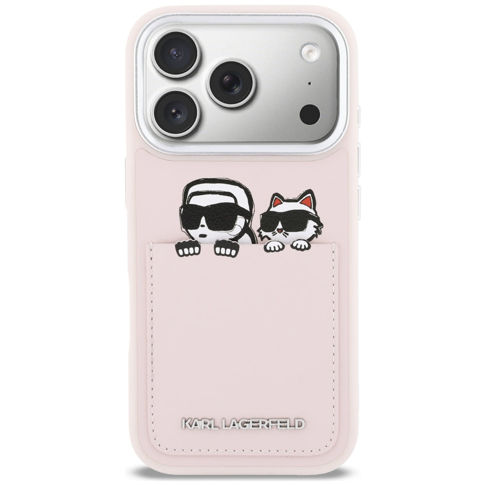 Ovitek za Apple iPhone 17 Pro, Karl Lagerfeld, Karl & Choupette Print with Pocket, Roza