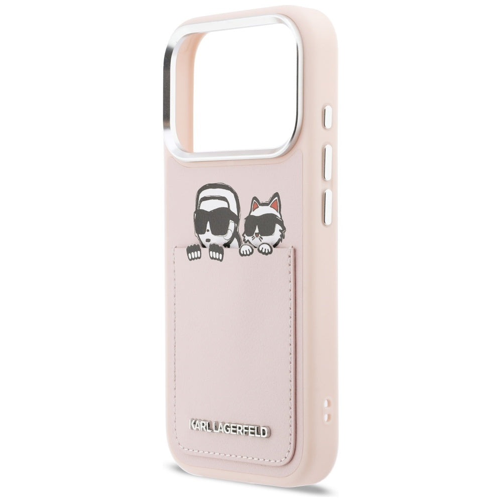 Ovitek za Apple iPhone 17 Pro, Karl Lagerfeld, Karl & Choupette Print with Pocket, Roza