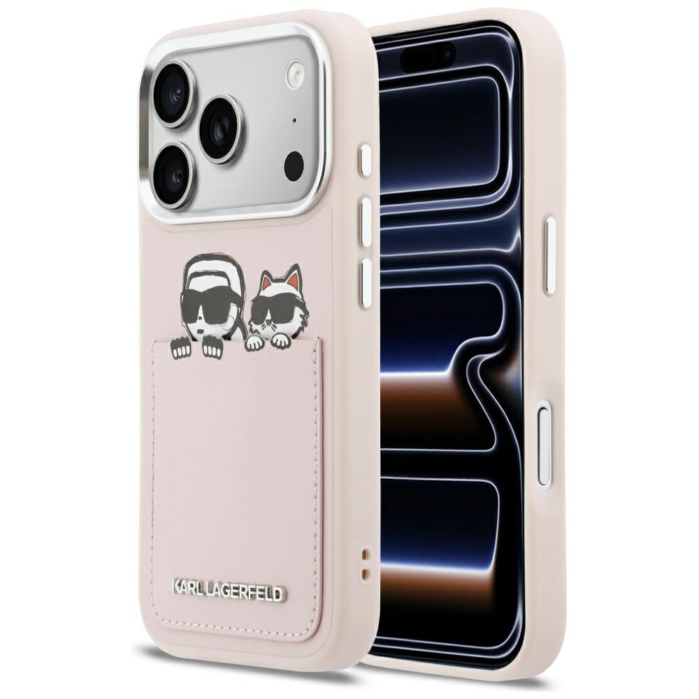 Ovitek za Apple iPhone 17 Pro, Karl Lagerfeld, Karl & Choupette Print with Pocket, Roza