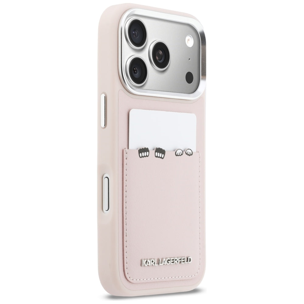Ovitek za Apple iPhone 17 Pro, Karl Lagerfeld, Karl & Choupette Print with Pocket, Roza