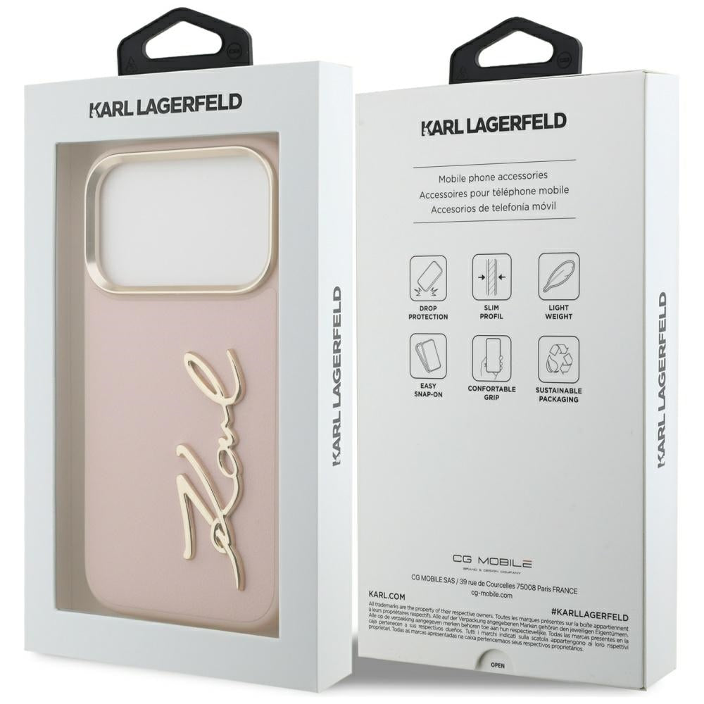 Ovitek za Apple iPhone 17 Pro, Karl Lagerfeld, Script Logo, Roza