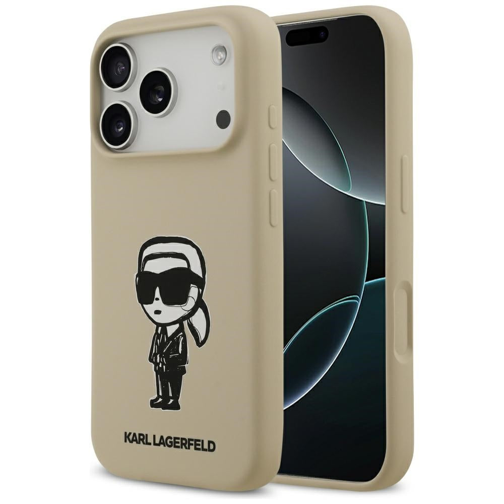 Ovitek za Apple iPhone 17 Pro, Karl Lagerfeld, Sketch and Logo Karl, Rjava
