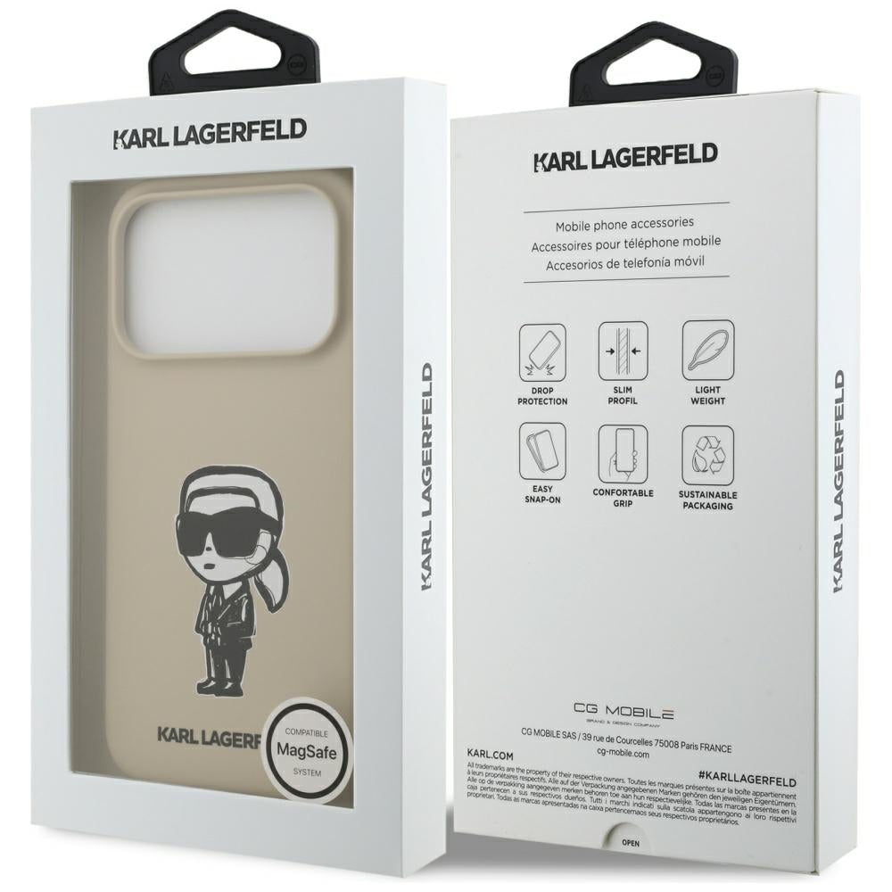 Ovitek za Apple iPhone 17 Pro, Karl Lagerfeld, Sketch and Logo Karl, Rjava