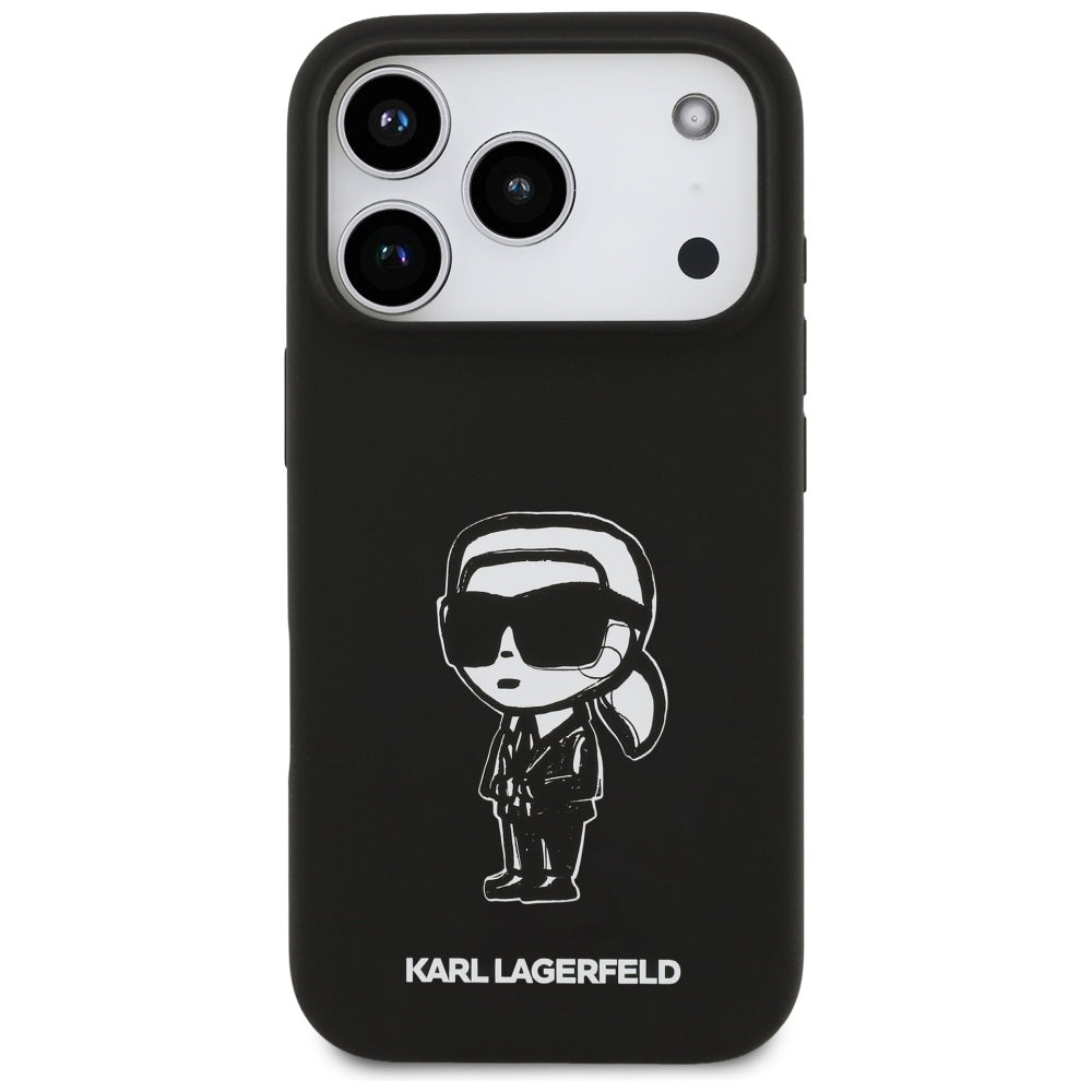 Ovitek za Apple iPhone 17 Pro, Karl Lagerfeld, Sketch and Logo Karl, Črna