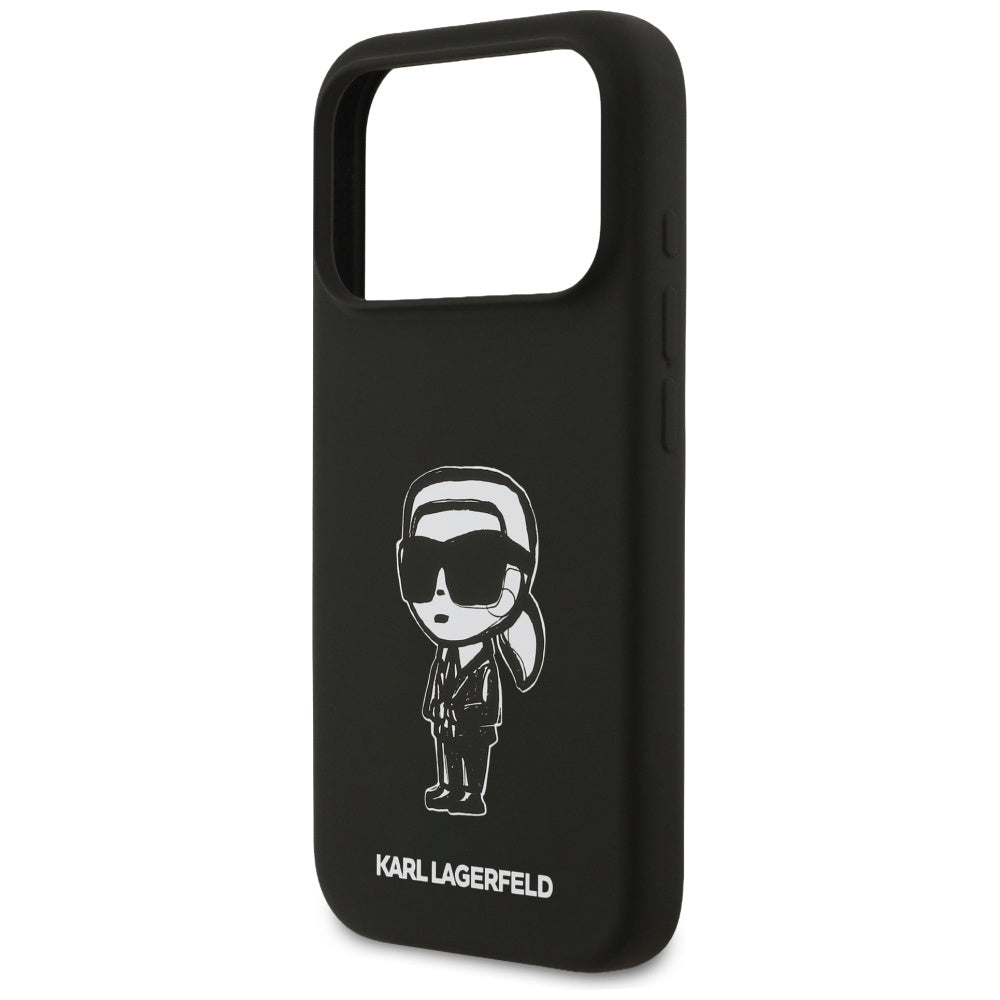 Ovitek za Apple iPhone 17 Pro, Karl Lagerfeld, Sketch and Logo Karl, Črna