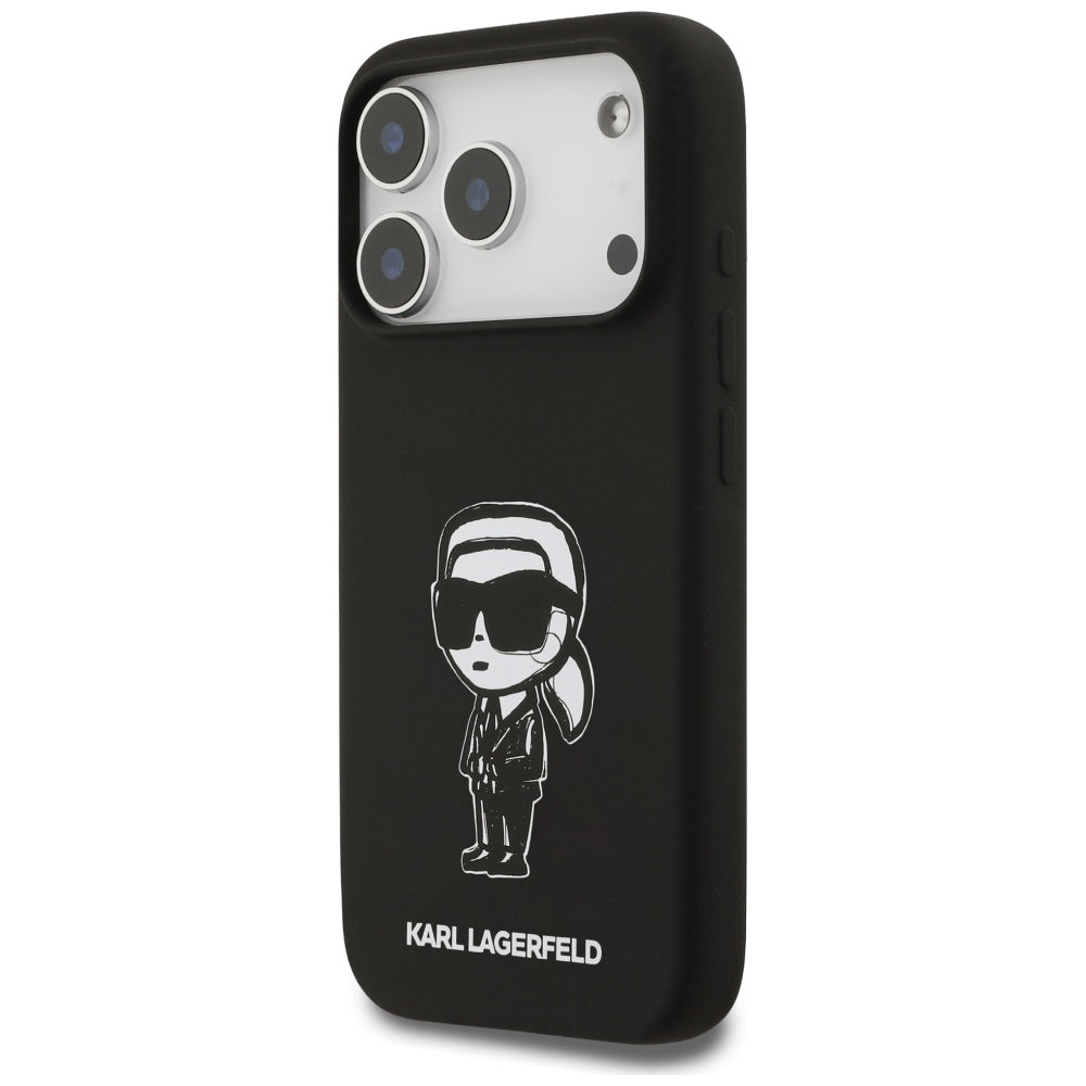 Ovitek za Apple iPhone 17 Pro, Karl Lagerfeld, Sketch and Logo Karl, Črna
