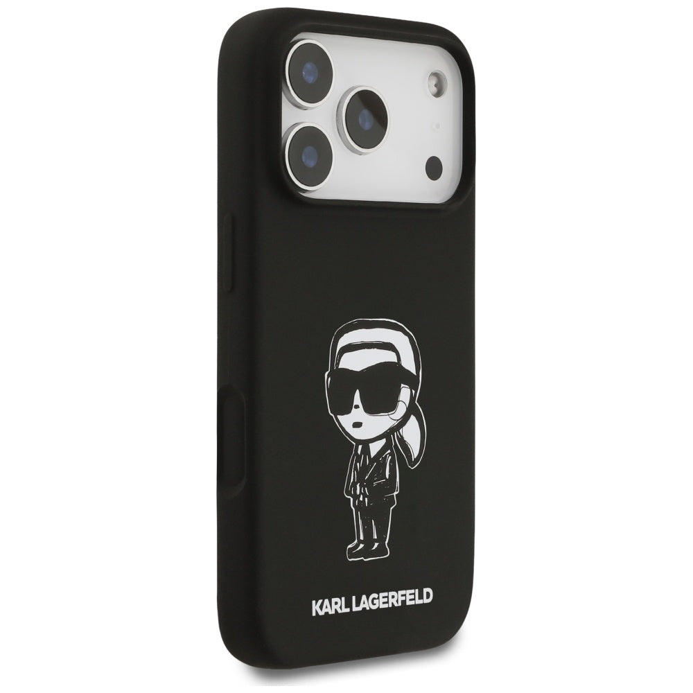 Ovitek za Apple iPhone 17 Pro, Karl Lagerfeld, Sketch and Logo Karl, Črna