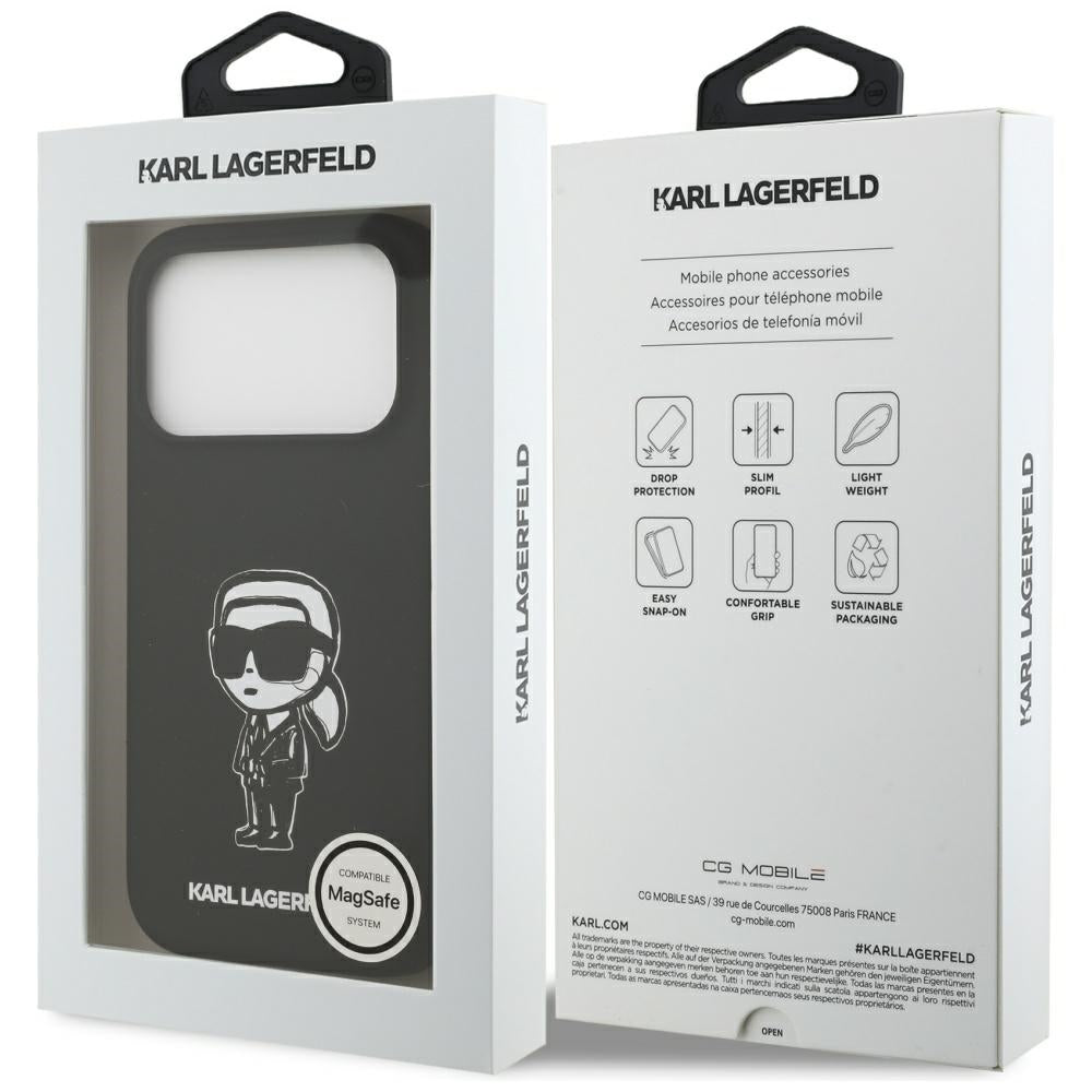 Ovitek za Apple iPhone 17 Pro, Karl Lagerfeld, Sketch and Logo Karl, Črna