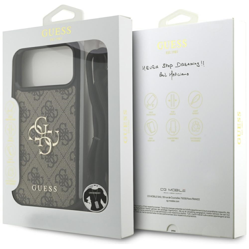 Ovitek za Apple iPhone 17 Pro Max, Guess, 4G CBDY Big Logo with Cord Strap, rjava