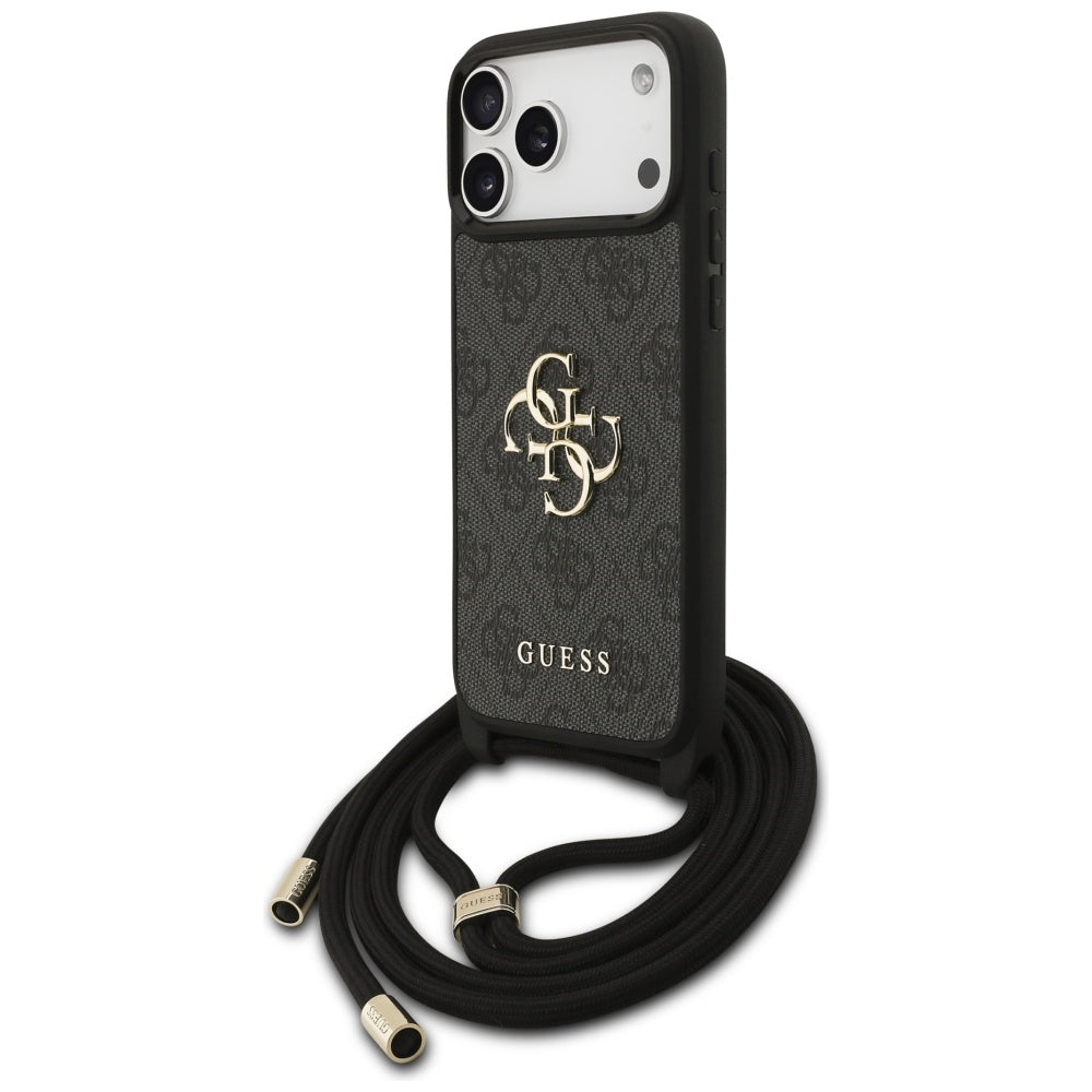 Ovitek za Apple iPhone 17 Pro Max, Guess, 4G CBDY Big Logo with Cord Strap, črn