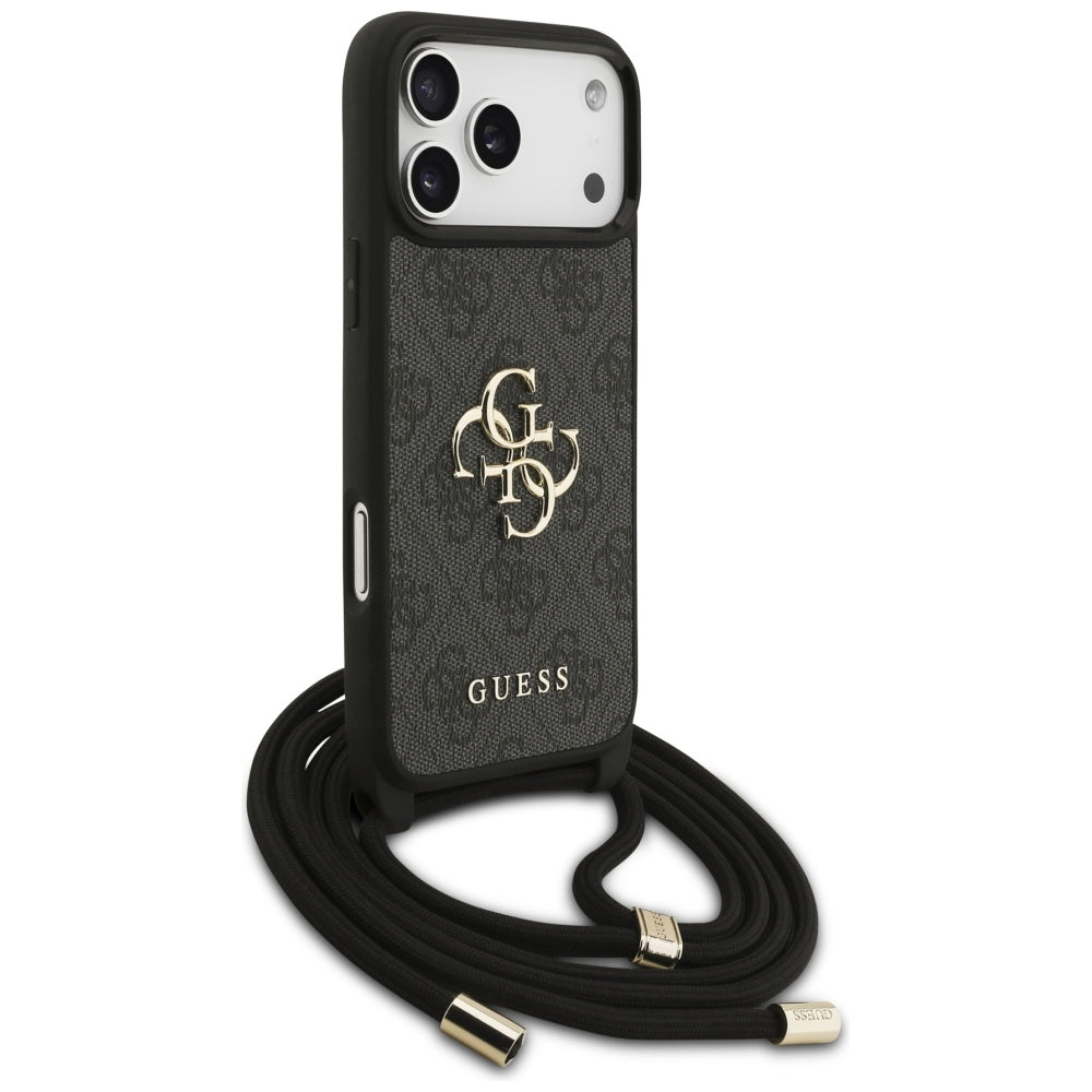 Ovitek za Apple iPhone 17 Pro Max, Guess, 4G CBDY Big Logo with Cord Strap, črn