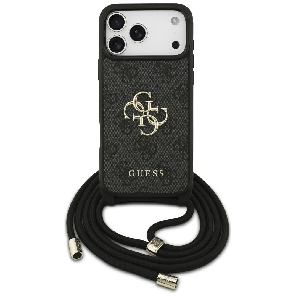 Ovitek za Apple iPhone 17 Pro Max, Guess, 4G CBDY Big Logo with Cord Strap, črn