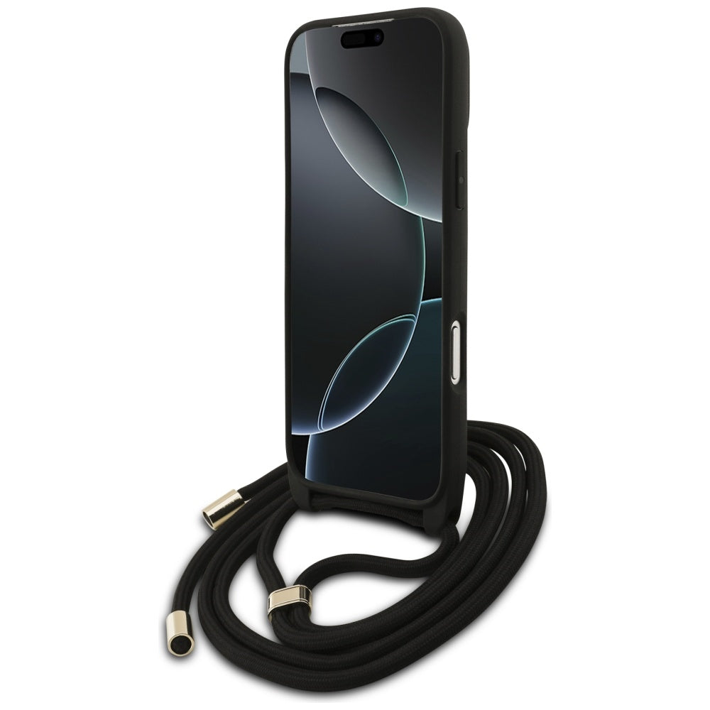 Ovitek za Apple iPhone 17 Pro Max, Guess, 4G CBDY Big Logo with Cord Strap, črn
