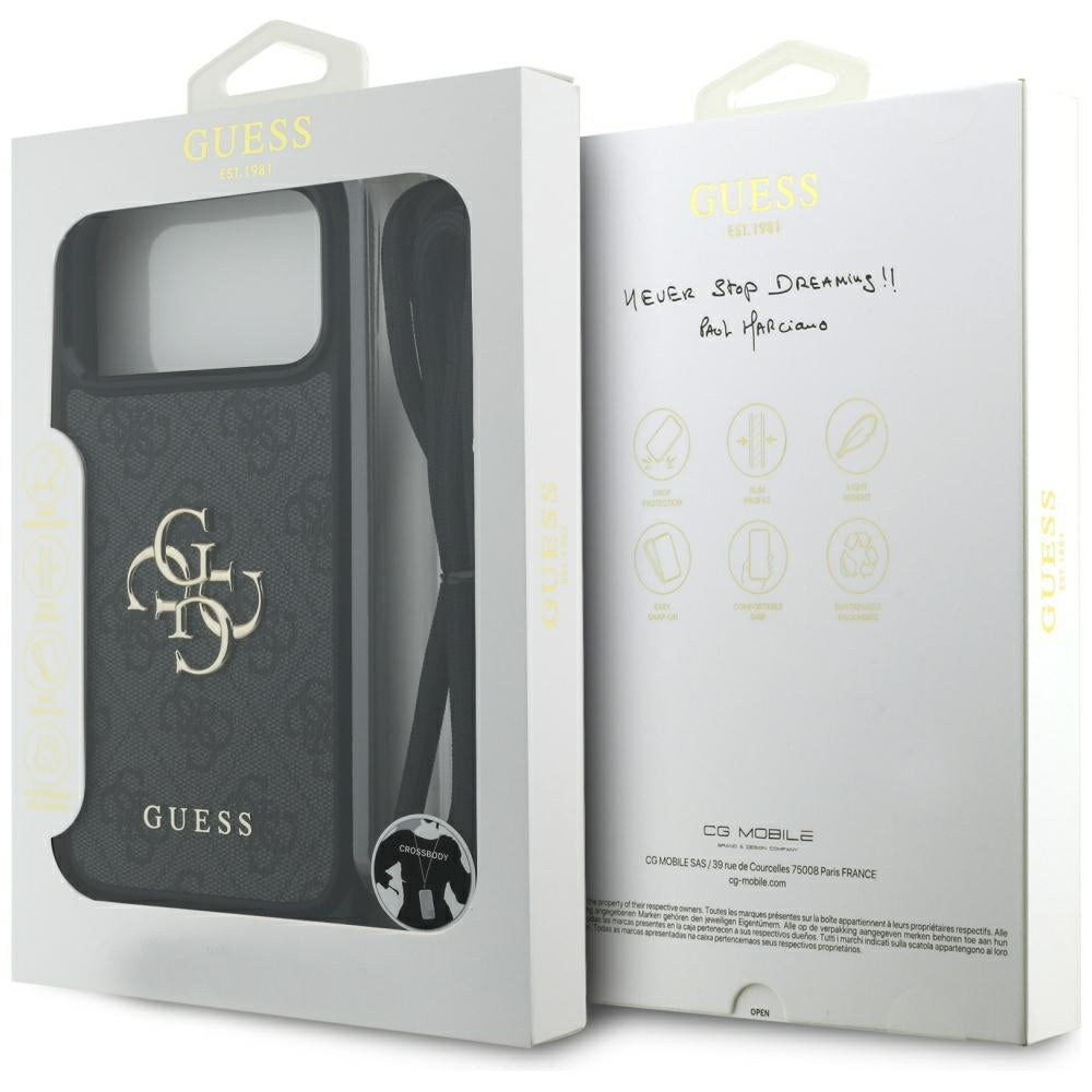 Ovitek za Apple iPhone 17 Pro Max, Guess, 4G CBDY Big Logo with Cord Strap, črn
