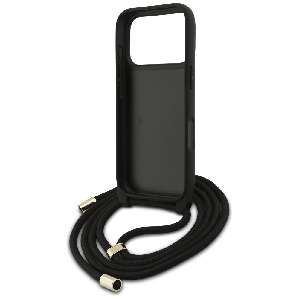 Ovitek za Apple iPhone 17 Pro Max, Guess, 4G CBDY Big Logo with Cord Strap, črn