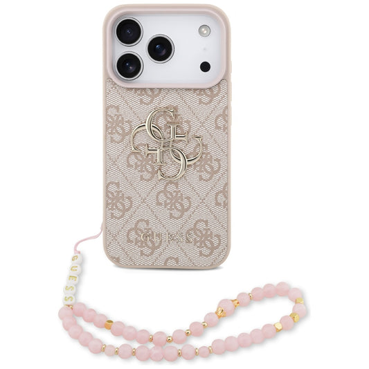 Ovitek za Apple iPhone 17 Pro Max, Guess, 4G Classic Logo with Strap, Roza