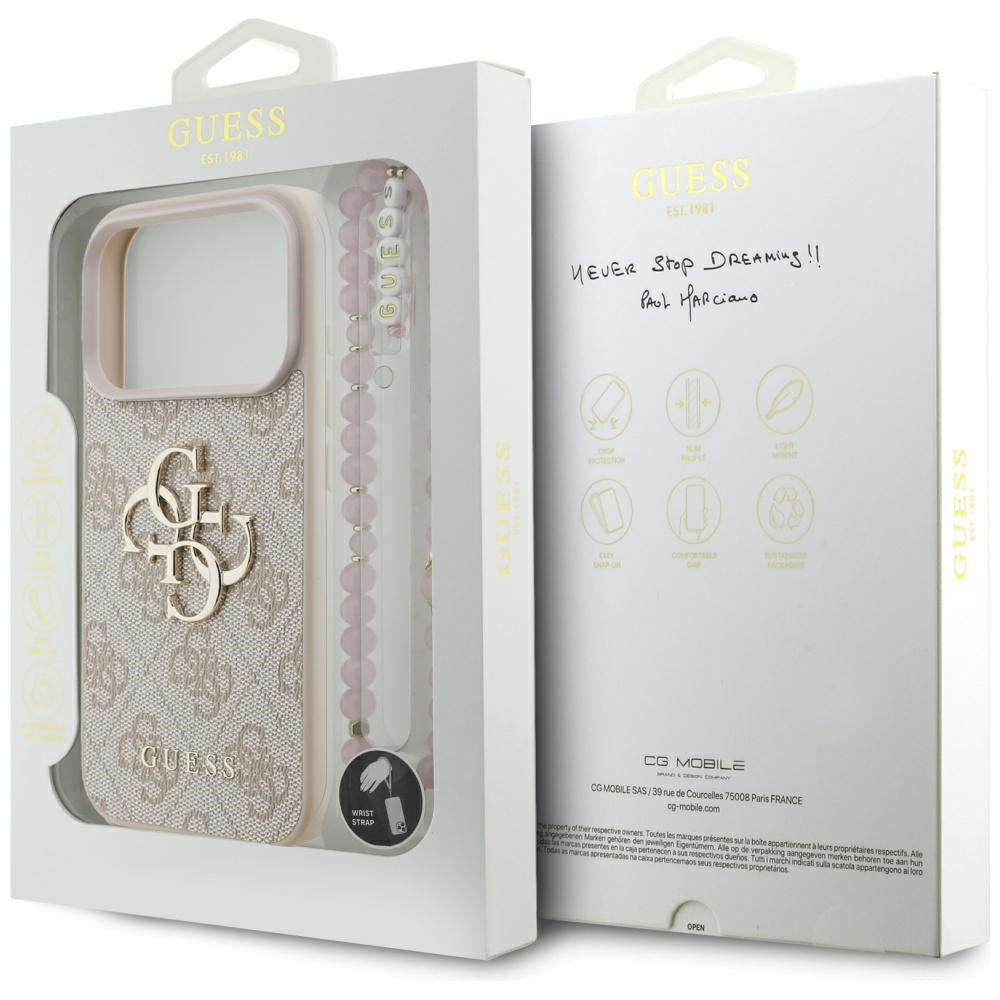 Ovitek za Apple iPhone 17 Pro Max, Guess, 4G Classic Logo with Strap, Roza
