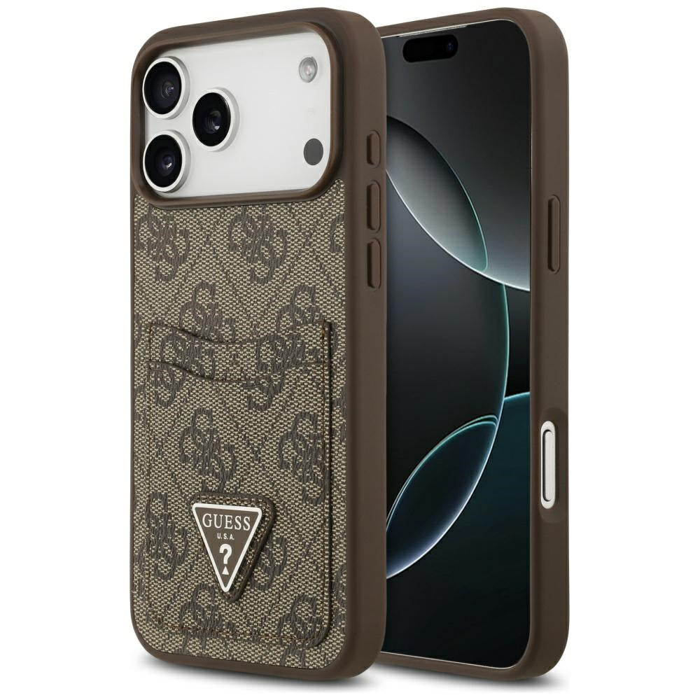 Ovitek za Apple iPhone 17 Pro Max, Guess, 4G Double Card Triangle, rjava
