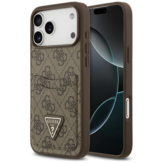 Ovitek za Apple iPhone 17 Pro Max, Guess, 4G Double Card Triangle, rjava