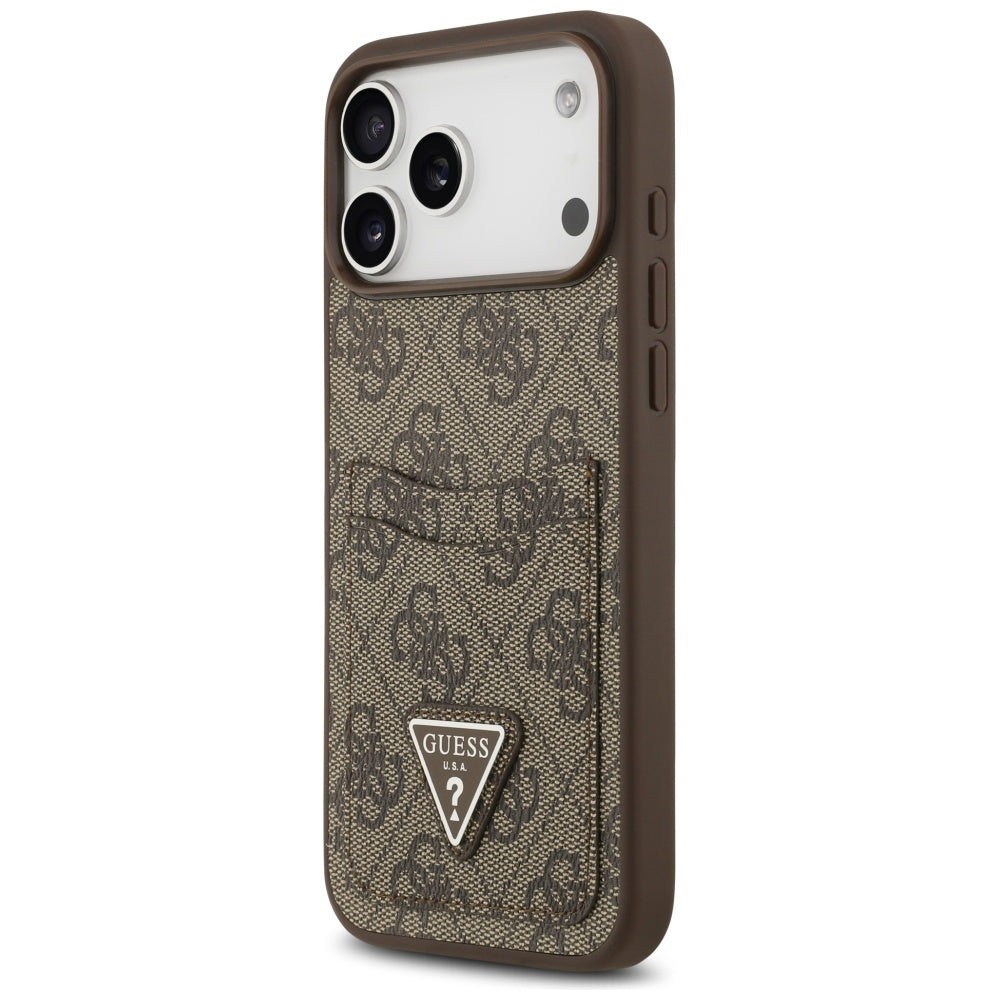 Ovitek za Apple iPhone 17 Pro Max, Guess, 4G Double Card Triangle, rjava