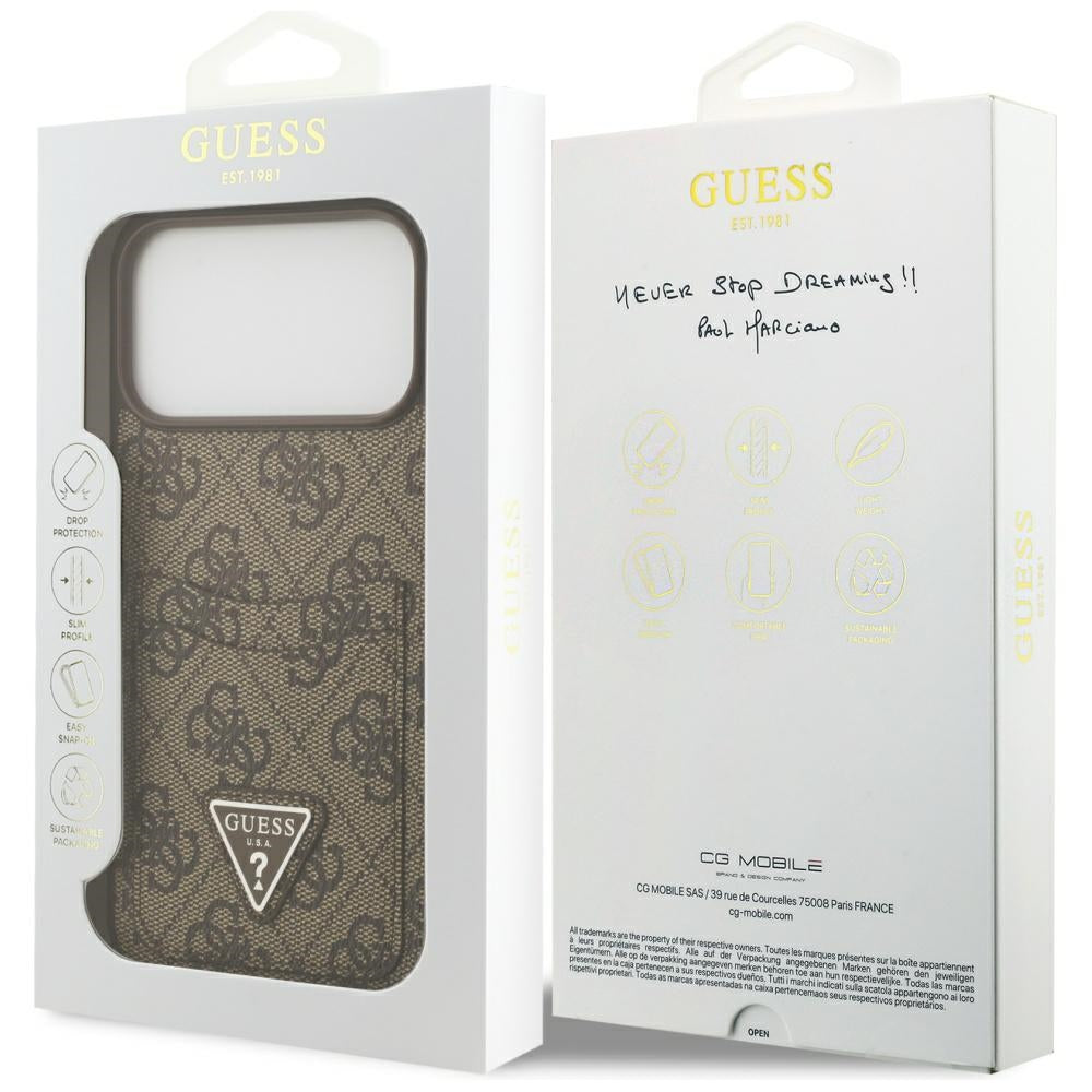 Ovitek za Apple iPhone 17 Pro Max, Guess, 4G Double Card Triangle, rjava