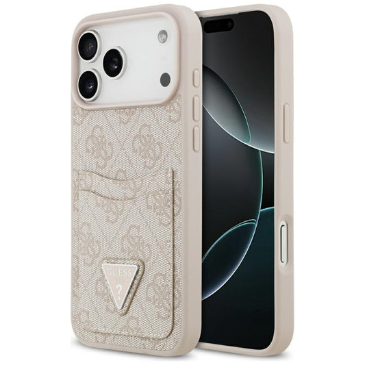 Ovitek za Apple iPhone 17 Pro Max, Guess, 4G Double Card Triangle, Roza