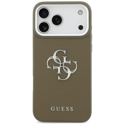 Ovitek za Apple iPhone 17 Pro Max, Guess, 4G Grained Big And Classic Logo, Srebrno rjava