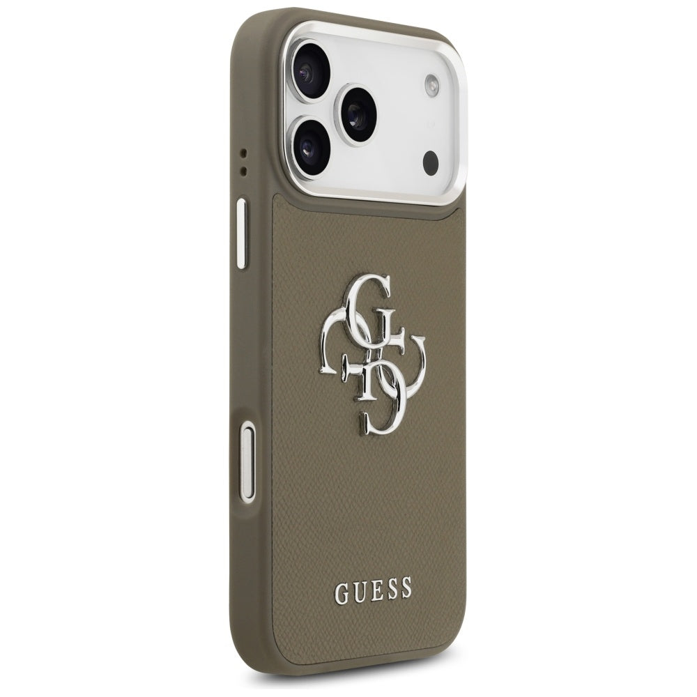 Ovitek za Apple iPhone 17 Pro Max, Guess, 4G Grained Big And Classic Logo, Srebrno rjava