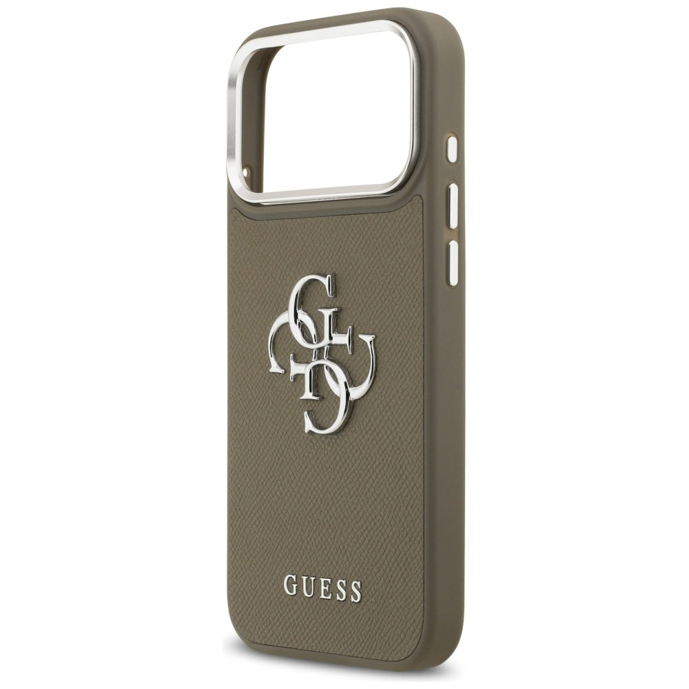 Ovitek za Apple iPhone 17 Pro Max, Guess, 4G Grained Big And Classic Logo, Srebrno rjava