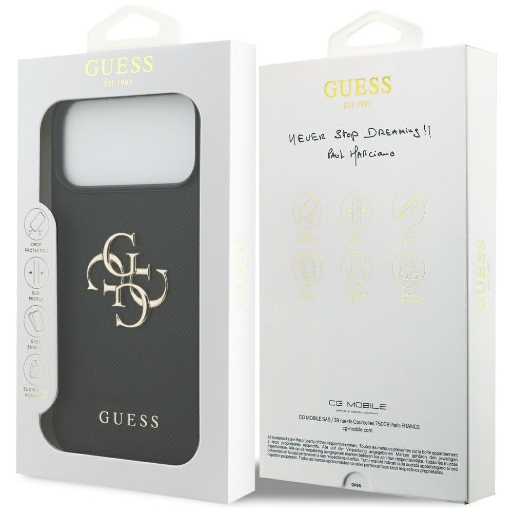 Ovitek za Apple iPhone 17 Pro Max, Guess, 4G Grained Big and Classic Logo, črn