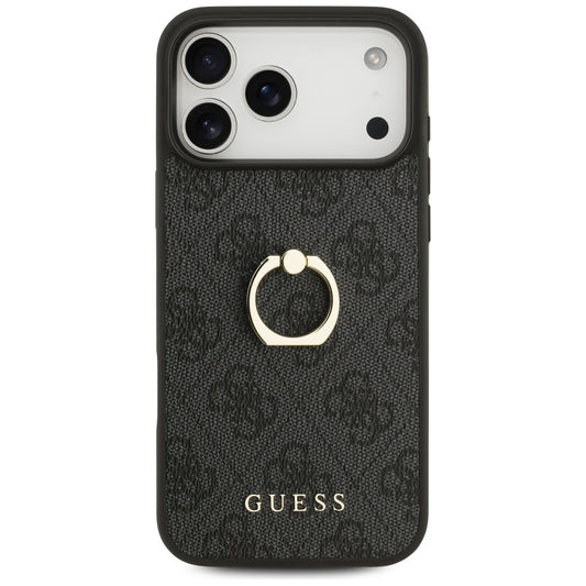 Ovitek za Apple iPhone 17 Pro Max, Guess, 4G Ring Stand, črn