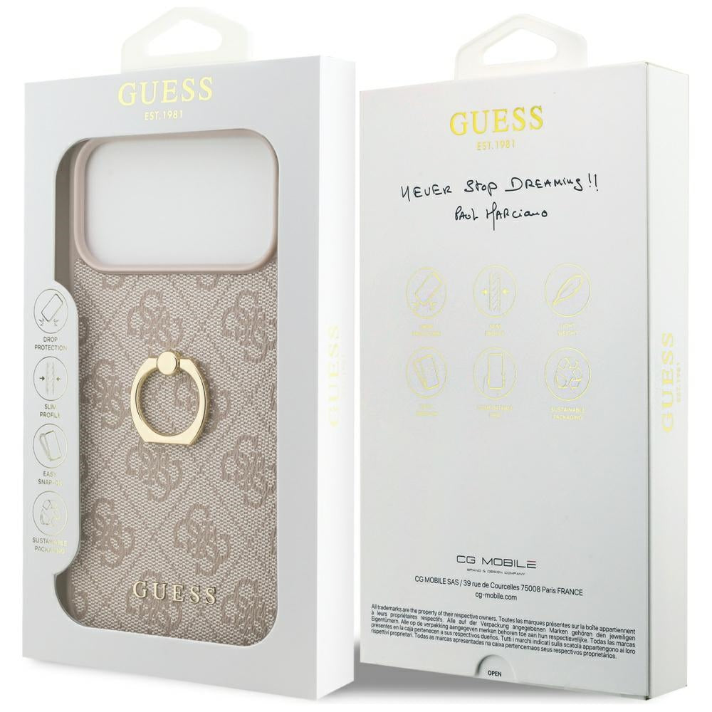 Ovitek za Apple iPhone 17 Pro Max, Guess, 4G Ring Stand, Roza