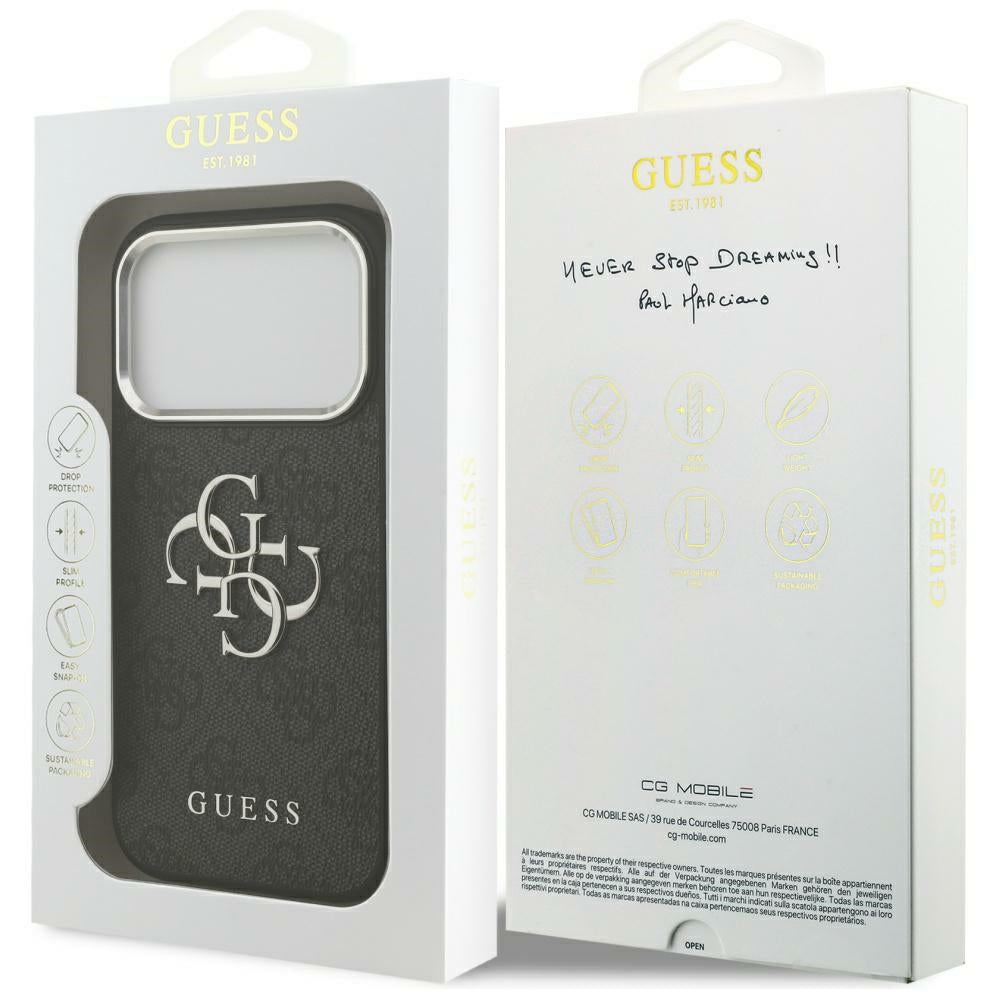 Ovitek za Apple iPhone 17 Pro Max, Guess, Big 4G Logo Classic, Črno Srebrn