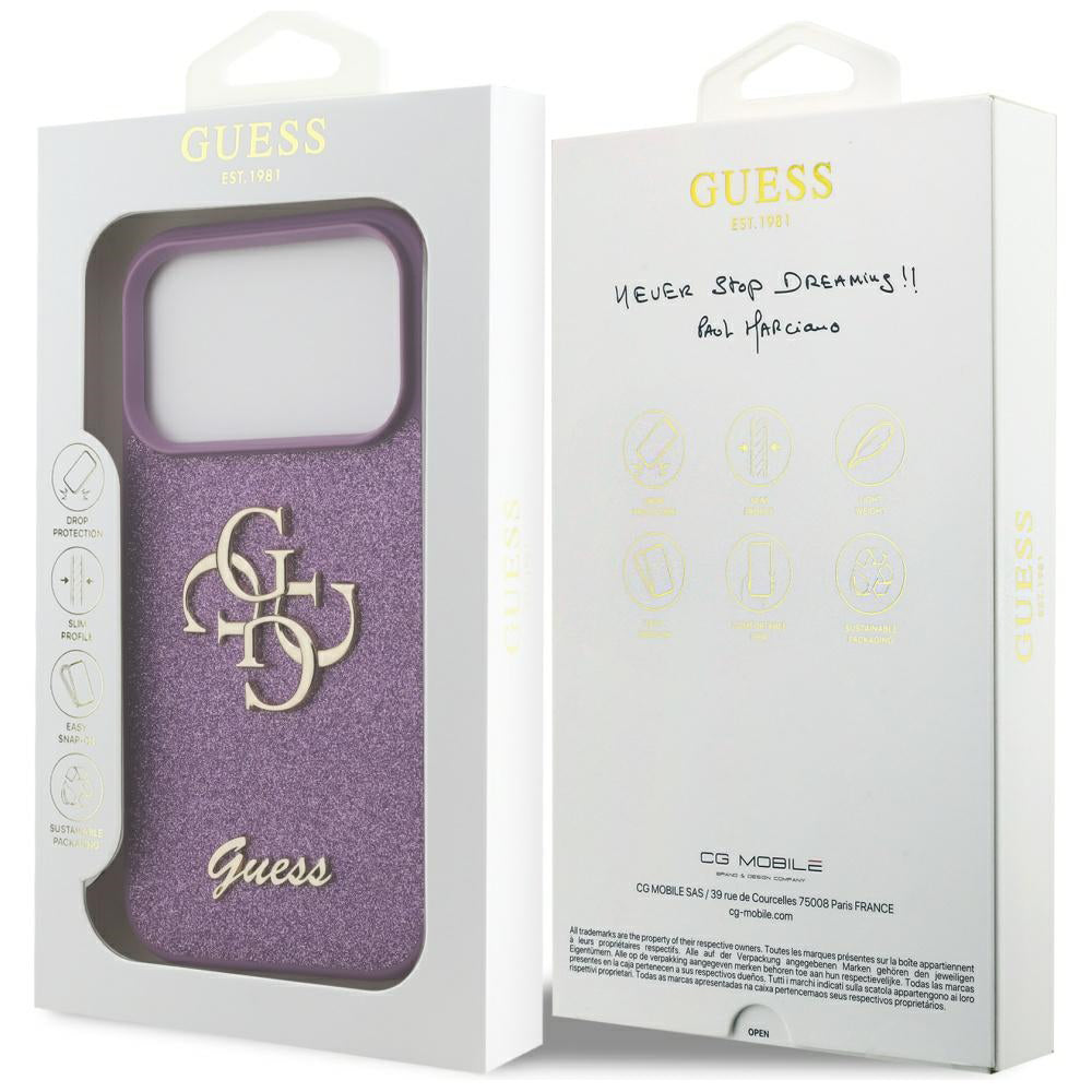 Ovitek za Apple iPhone 17 Pro Max, Guess, Fixed Glitter Big 4G, Vijolična