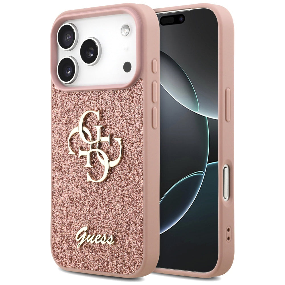 Ovitek za Apple iPhone 17 Pro Max, Guess, Fixed Glitter Big 4G, Roza