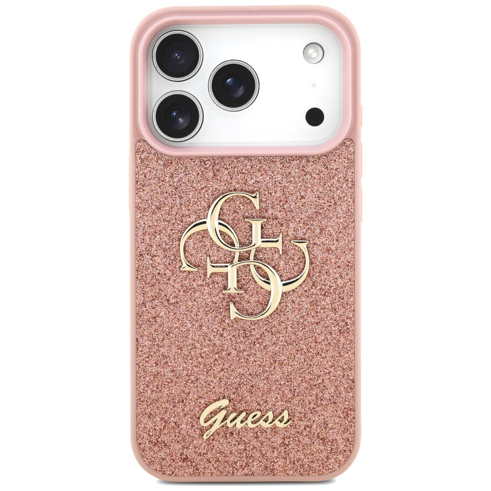 Ovitek za Apple iPhone 17 Pro Max, Guess, Fixed Glitter Big 4G, Roza