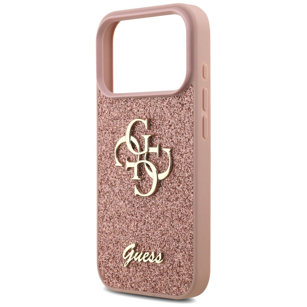 Ovitek za Apple iPhone 17 Pro Max, Guess, Fixed Glitter Big 4G, Roza