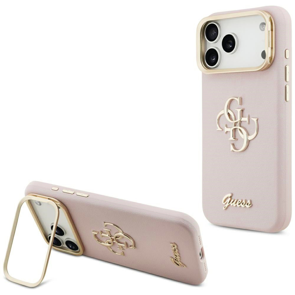 Ovitek za Apple iPhone 17 Pro Max, Guess, Grained Big 4G Stand Camera, Roza