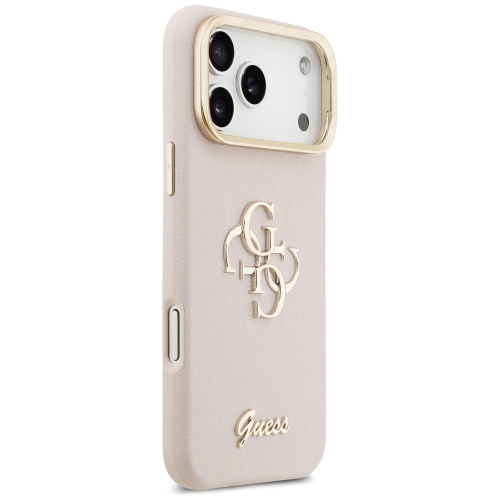 Ovitek za Apple iPhone 17 Pro Max, Guess, Grained Big 4G Stand Camera, Roza
