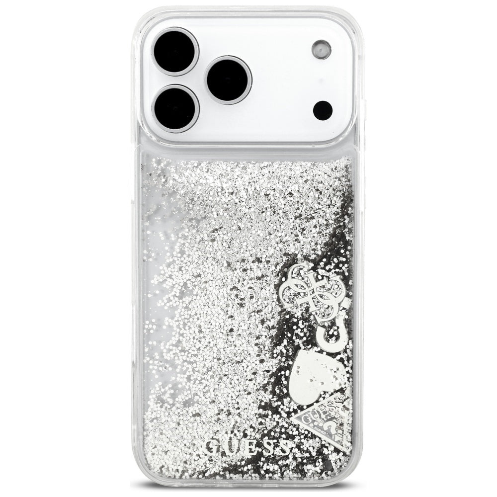 Ovitek za Apple iPhone 17 Pro Max, Guess, Liquid Glitter Charms, Srebrn