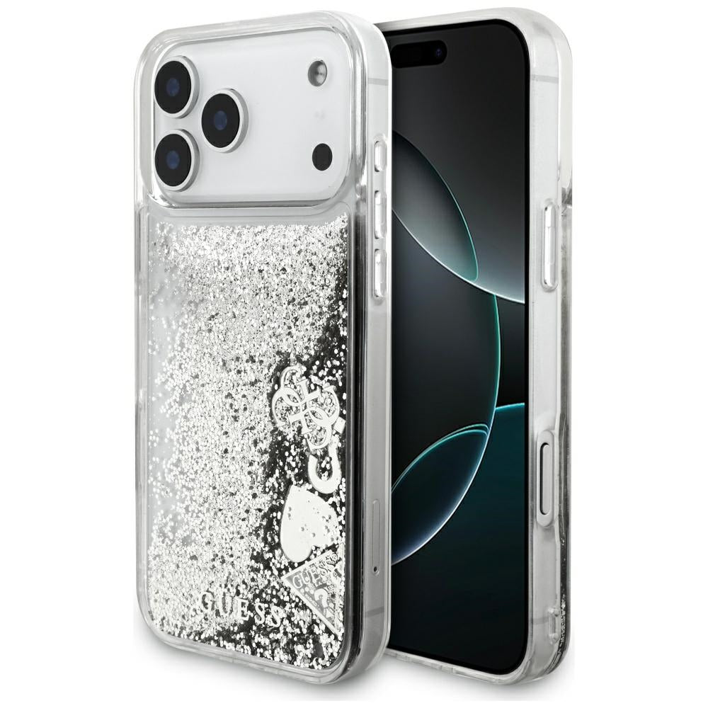 Ovitek za Apple iPhone 17 Pro Max, Guess, Liquid Glitter Charms, Srebrn