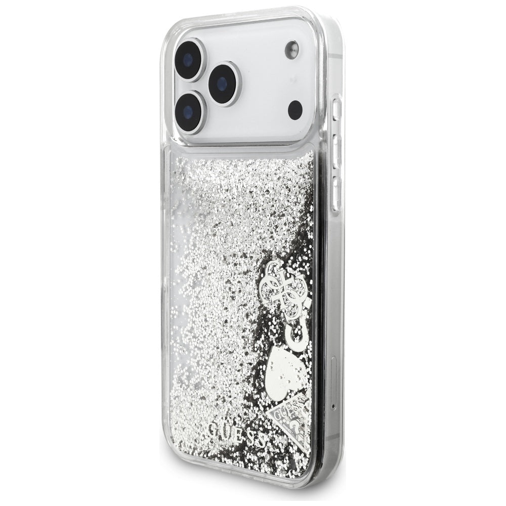 Ovitek za Apple iPhone 17 Pro Max, Guess, Liquid Glitter Charms, Srebrn