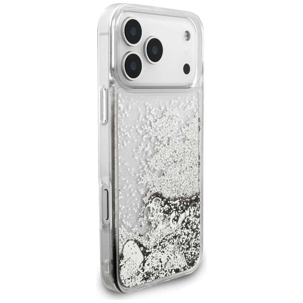 Ovitek za Apple iPhone 17 Pro Max, Guess, Liquid Glitter Charms, Srebrn